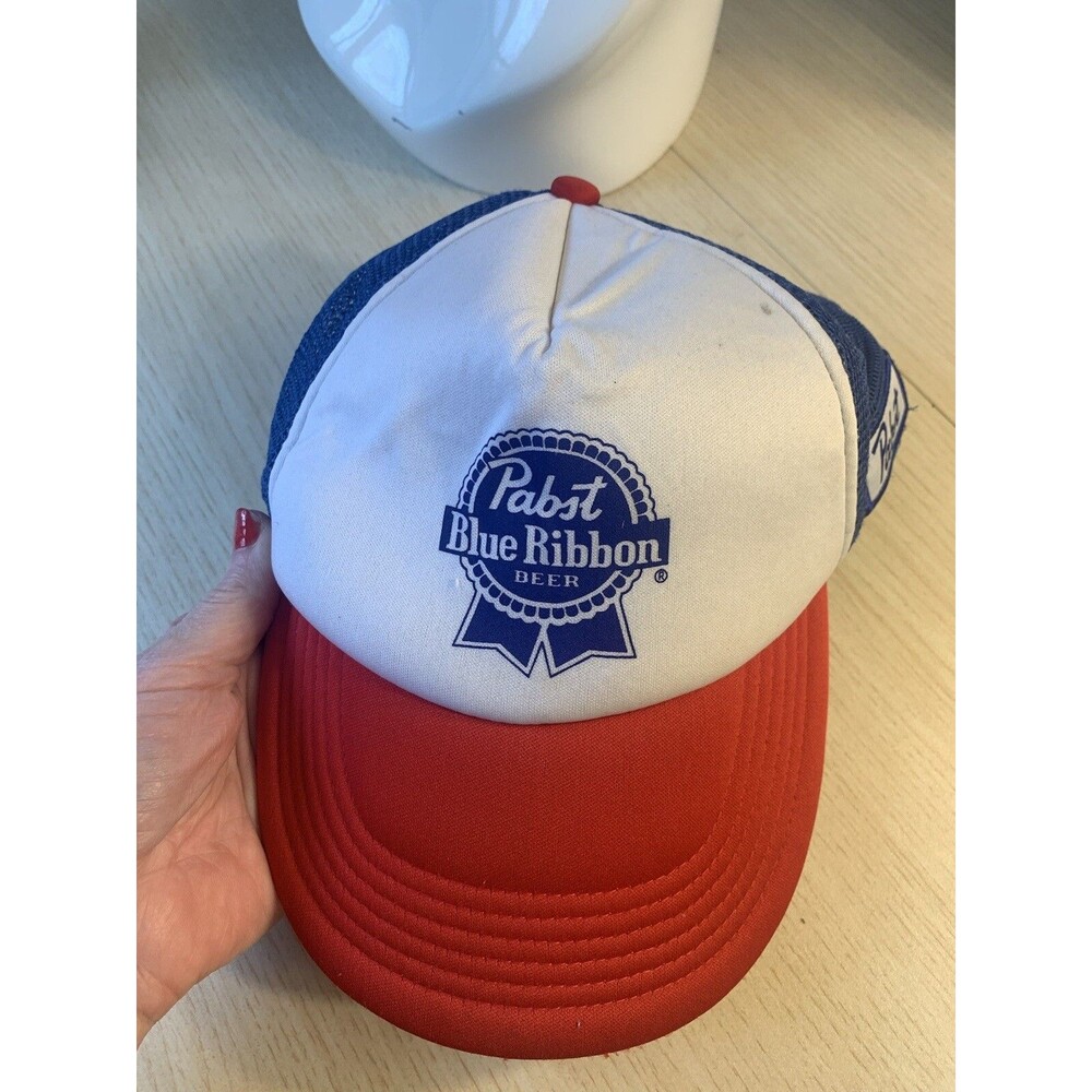 Vintage Pabst Blue Ribbon Beer Hat Cap Snap Back Adjustable Blue Red Pre Owned